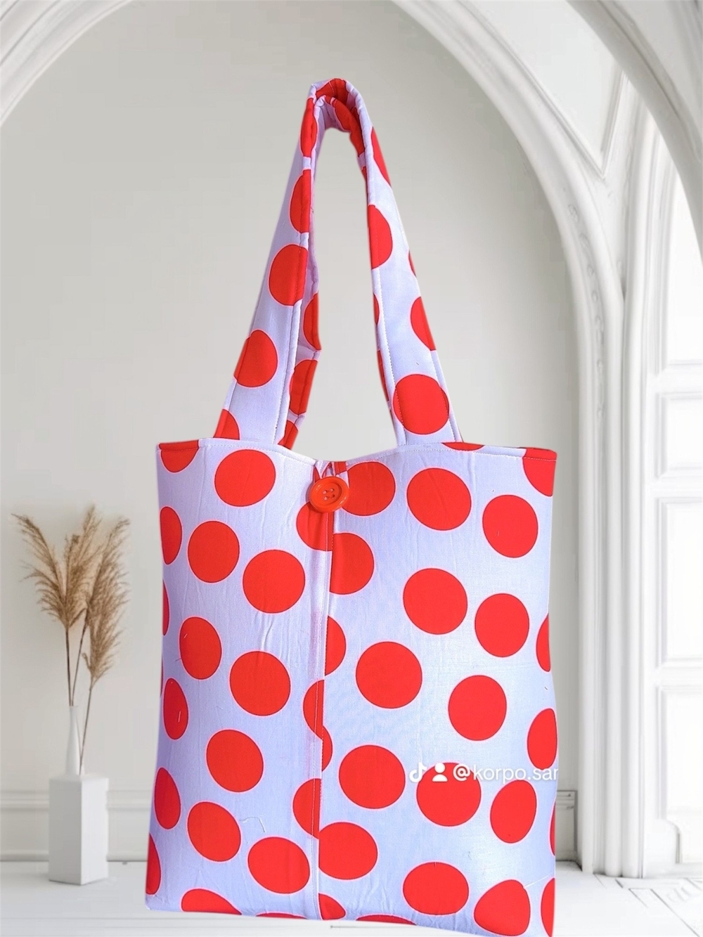 Red Polka Dot Tote Bag - Women's Everyday Shoulder Tote